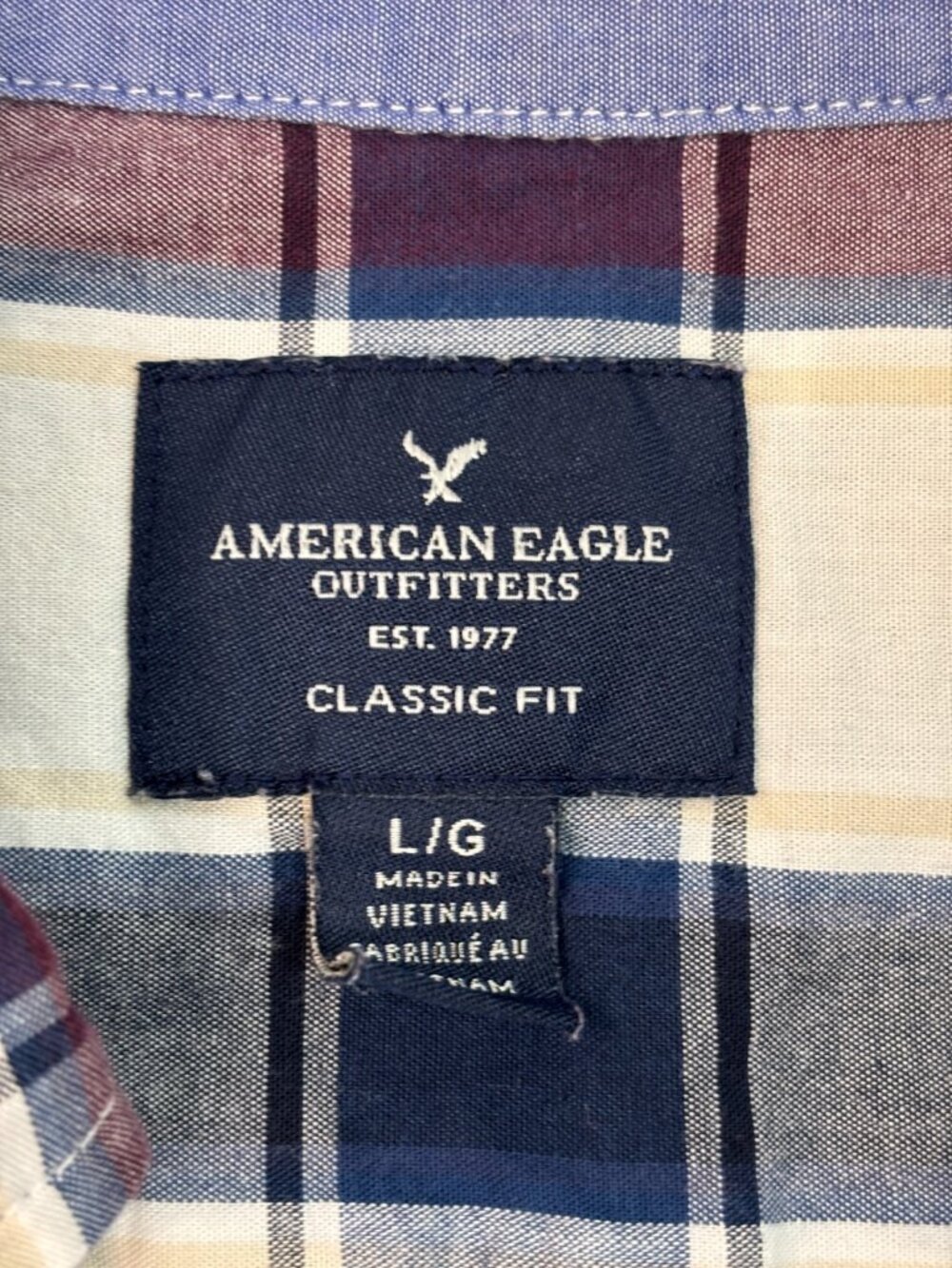 American Eagle Shirt Large Purple Blue Plaid Classic Fit Button-Down Cotton - Picture 10 of 11